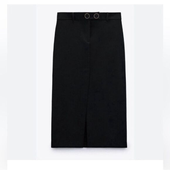 Zara Black Midi Front Slit Skirt(Size Small) - Picture 2 of 9